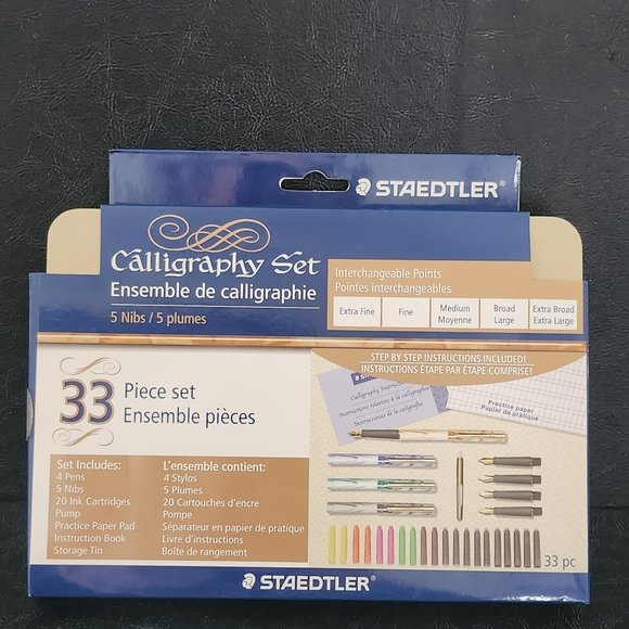 New! Staedtler 33 Piece Calligraphy Set With Interchangeable Points 5 Nibs/ 5 Pl - Picture 2 of 10
